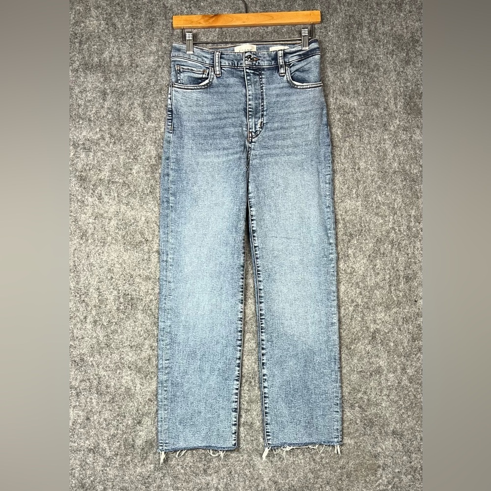 FRAME Le High Straight Ankle Jeans Women's 27x27 Daphne Blue Button Zip Closure